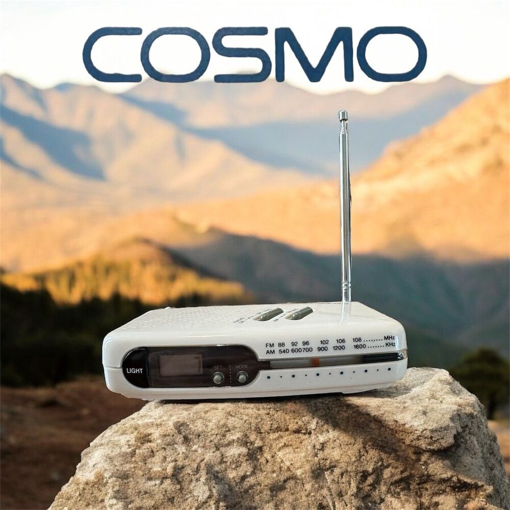 Vintage Cosmo AM/FM Clock Radio Retro with custom fit, black faux leather case